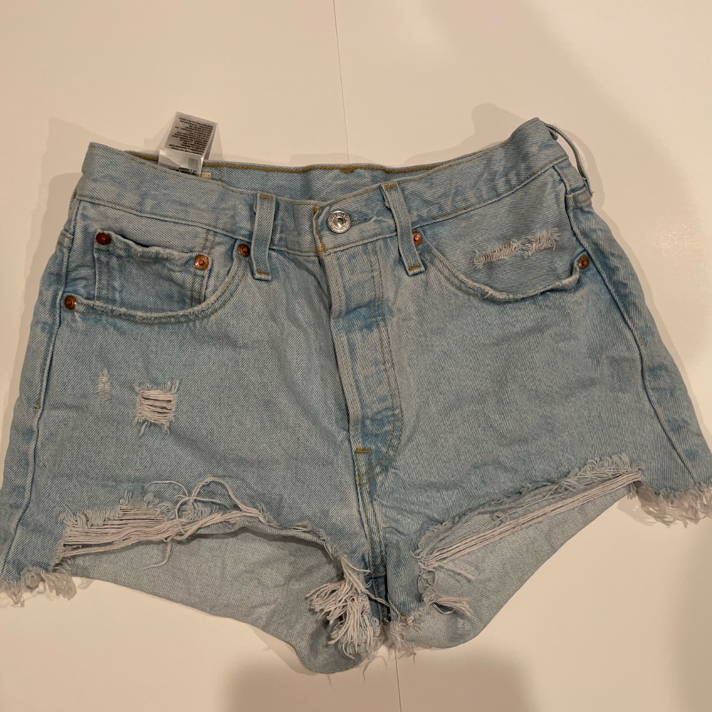 Levi's Light Blue Frayed Jean Shorts